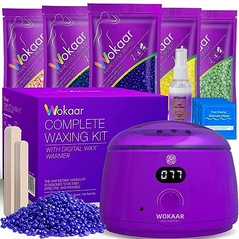 Wokaar Full Body Waxing Kit for Women Men, NEW 17.6 oz Wax Beads,Gentle, Hypoallergenic,Per Month Wax Kit for Sensitive, Combination Skin - Wax Warmer For Hair Removal, Easy To Use