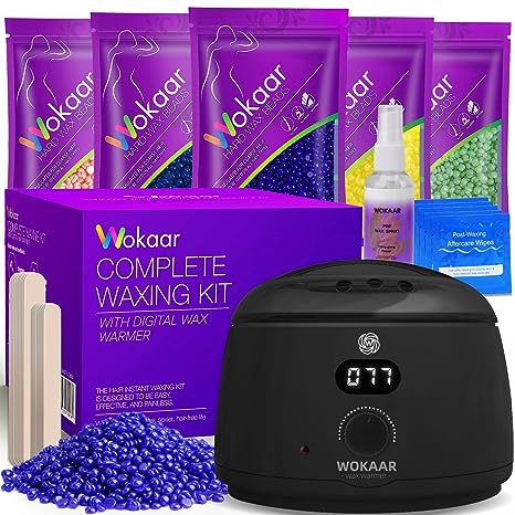 Wax Warmer Hair Removal Kit with 74 Wax Accessories 500g Hard Wax Beans for Eyebrows Lips Facial Armpit Brazilian Bikini Waxing Kit, Easy to use, Digital Display, for Sensitive skin