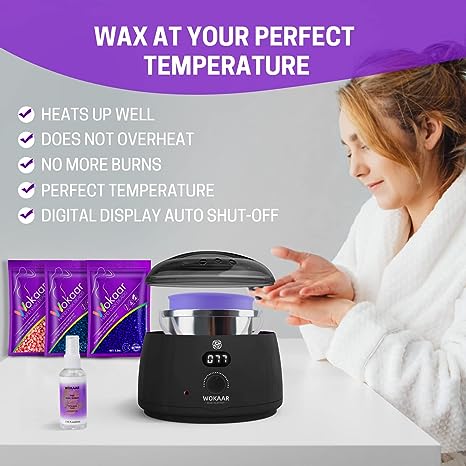 Wax Warmer Hair Removal Kit with 74 Wax Accessories 500g Hard Wax Beans for Eyebrows Lips Facial Armpit Brazilian Bikini Waxing Kit, Easy to use, Digital Display, for Sensitive skin