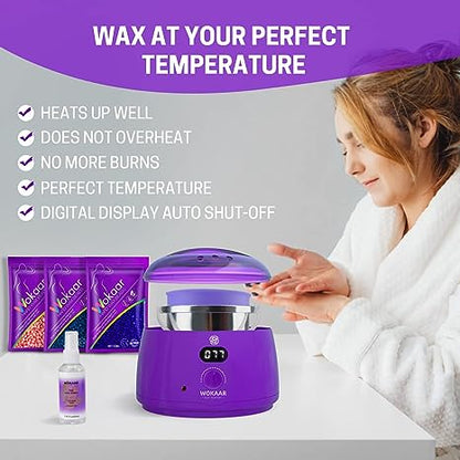 Wokaar Full Body Waxing Kit for Women Men, NEW 17.6 oz Wax Beads,Gentle, Hypoallergenic,Per Month Wax Kit for Sensitive, Combination Skin - Wax Warmer For Hair Removal, Easy To Use